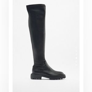 Zara - over the knee tall lug sole boots, black